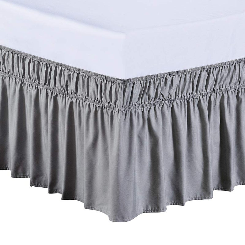 MEILA Wrap Around Bed Skirt Three Fabric Sides Elastic Dust Ruffled 16 Inch Tailored Drop Easy to Install Fade Resistant-Grey  Queen/King - Image 1